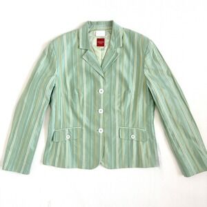 Olsen Europe Blazer Striped Cotton Blend Jacket Size 12 Green